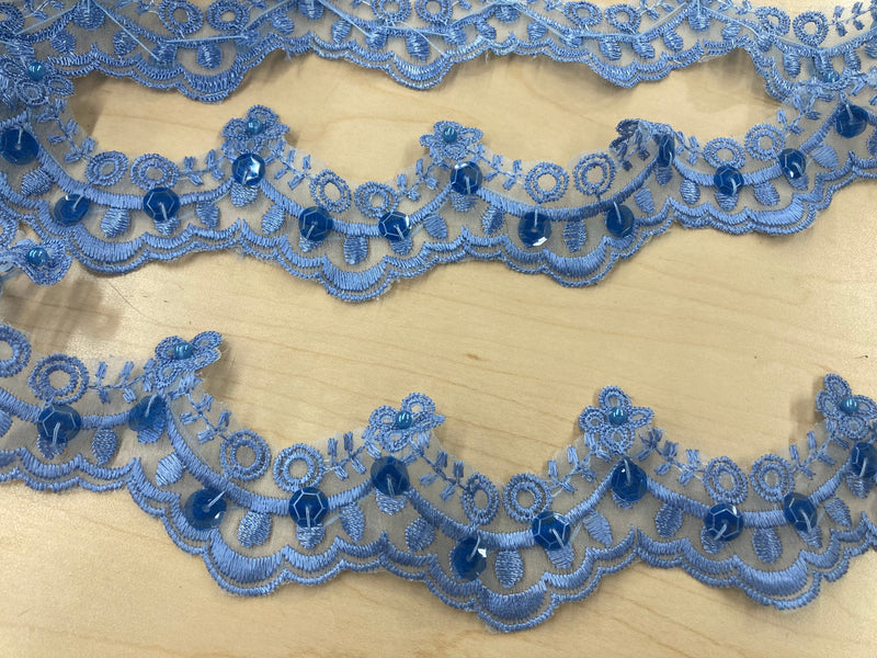 Beaded Lace Trimming Embroidered on 100% Polyester Organza | Lace USA - KZ-49