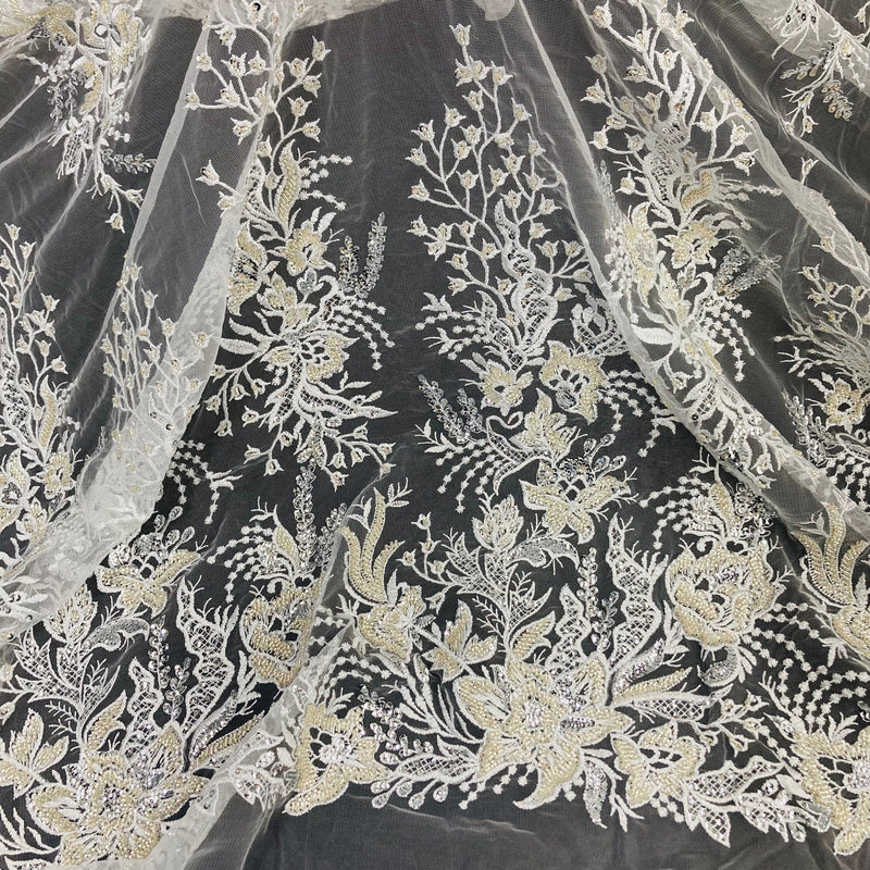 Beaded Lace Fabric Embroidered on 100% Polyester Net Mesh | Lace USA - GD-66919