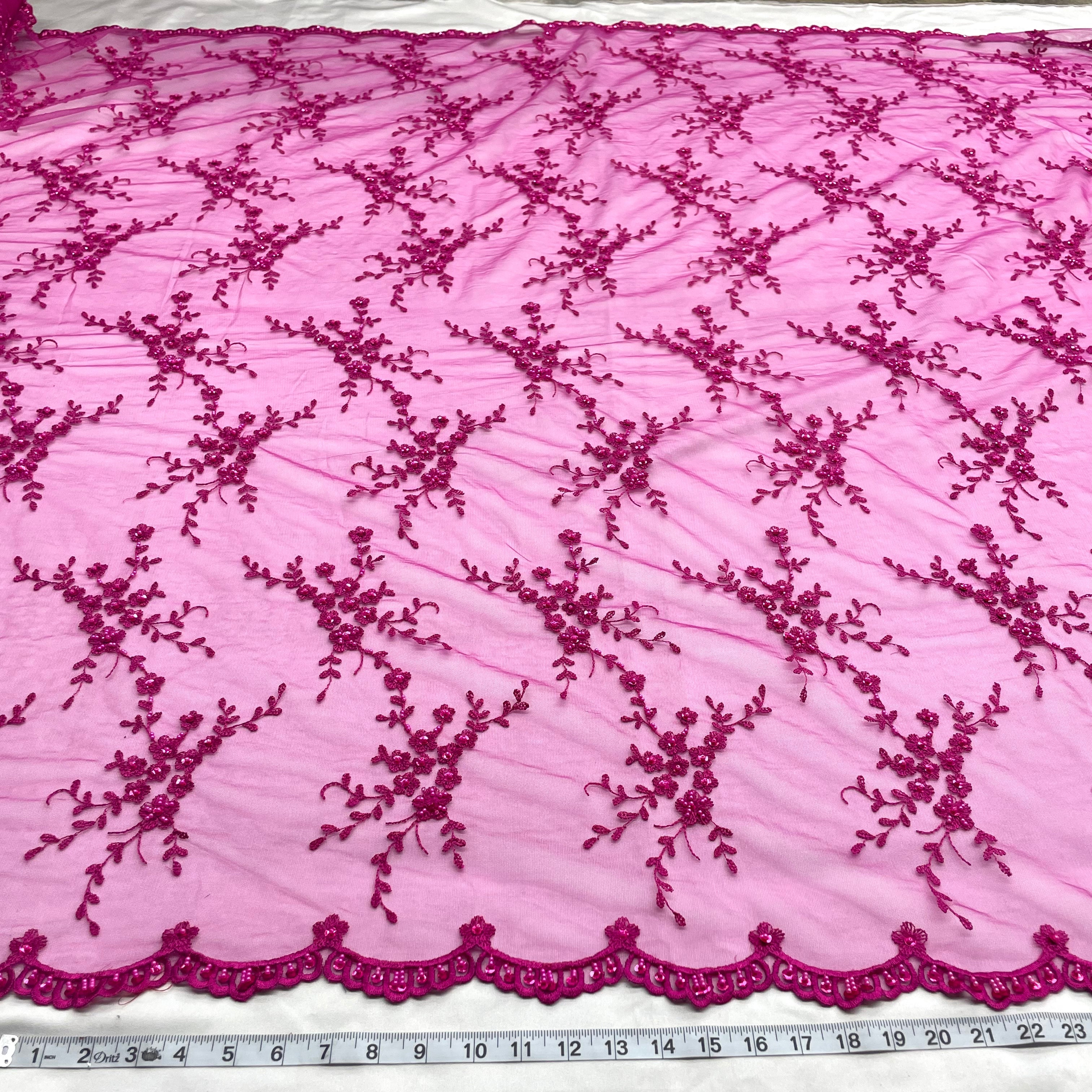 Beaded Lace Fabric Embroidered on 100% Polyester Net Mesh | Lace USA - 42003W-BP
