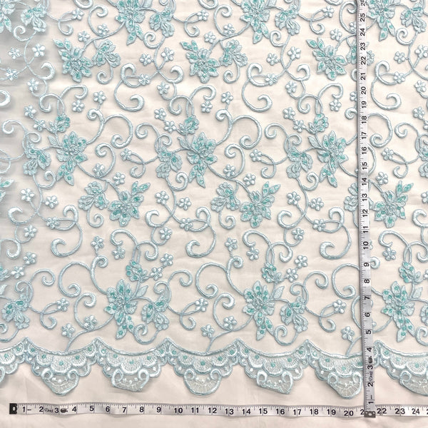 Beaded & Corded Bridal Fabric Lace Embroidered on 100% Polyester Net Mesh | Lace USA - 95488W-BP