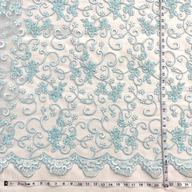 Beaded & Corded Bridal Fabric Lace Embroidered on 100% Polyester Net Mesh | Lace USA - 95488W-BP