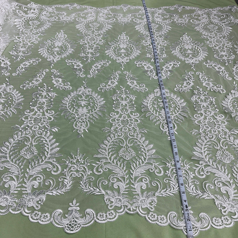 Beaded & Corded Bridal Lace Fabric Embroidered on 100% Polyester Net Mesh | Lace USA - 97160W-HB