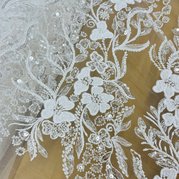 Beaded Lace Fabric Embroidered on 100% Polyester Net Mesh | Lace USA - GD-220703