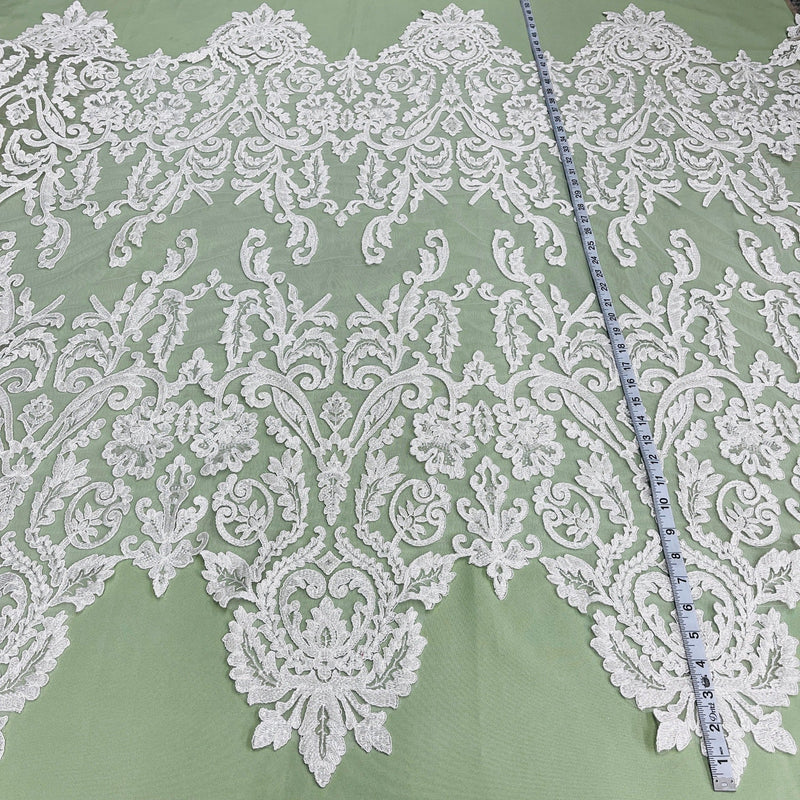 Beaded & Corded Bridal Lace Fabric Embroidered on 100% Polyester Net Mesh | Lace USA - 96996W-HB