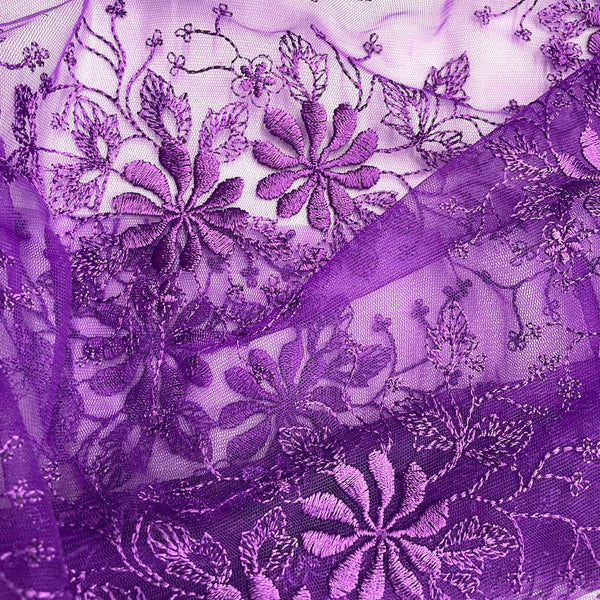 Floral Lace Fabric Embroidered on 100% Polyester Net Mesh | Lace USA - 41976W