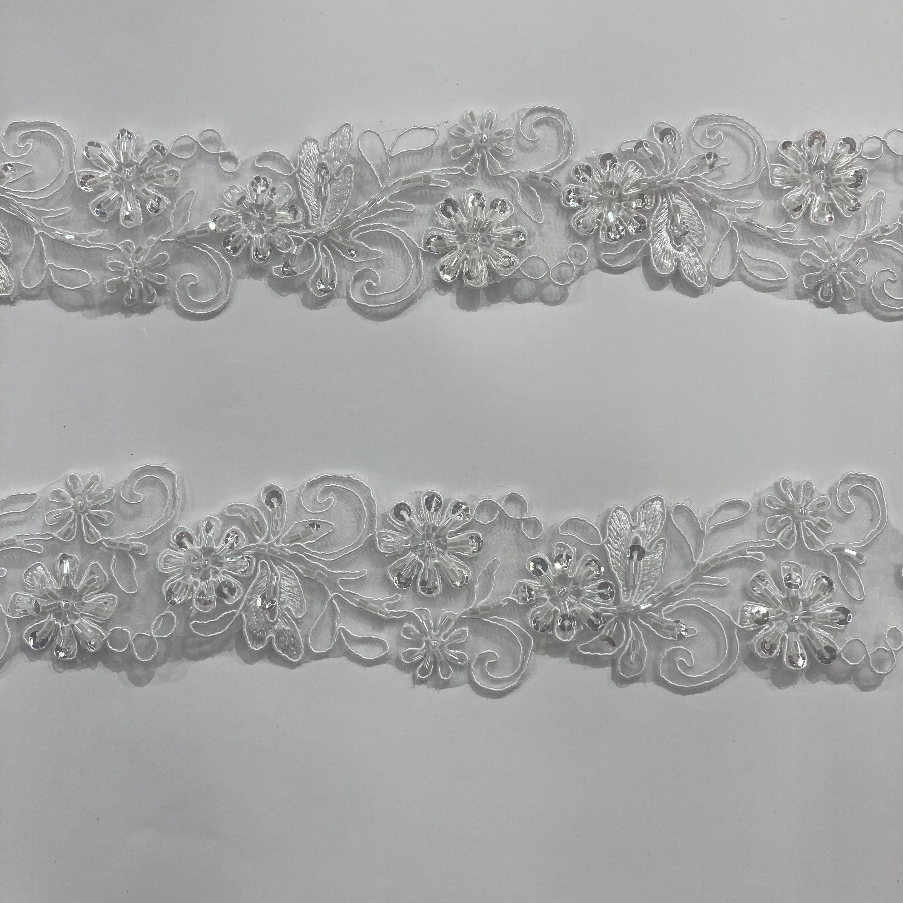 Beaded & Corded Lace Trimming Embroidered on 100% Polyester Organza  | Lace USA - 96283N-BP