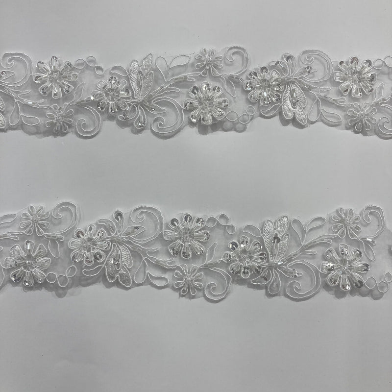 Beaded & Corded Lace Trimming Embroidered on 100% Polyester Organza  | Lace USA - 96283N-BP