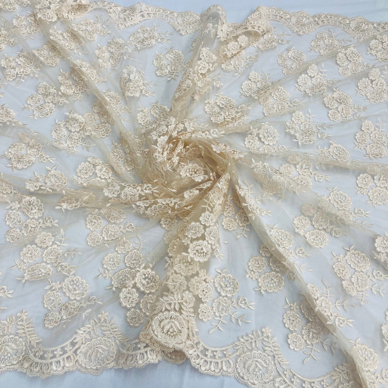 Corded Bridal Lace Fabric Embroidered on 100% Polyester Net Mesh | Lace USA - 95412W