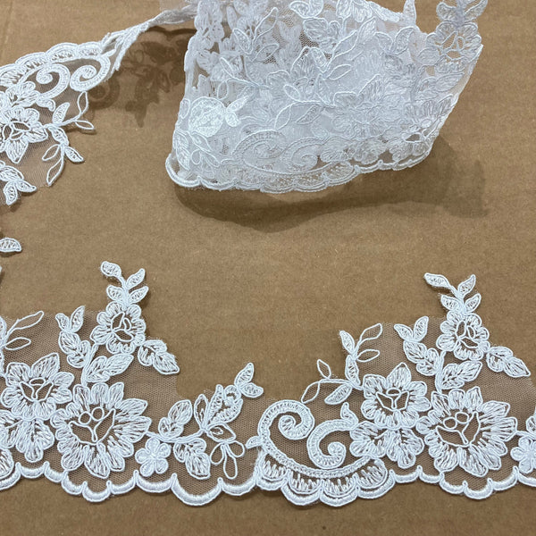 Corded Lace Trimming Embroidered on 100% Polyester Net Mesh | Lace USA - 96796W