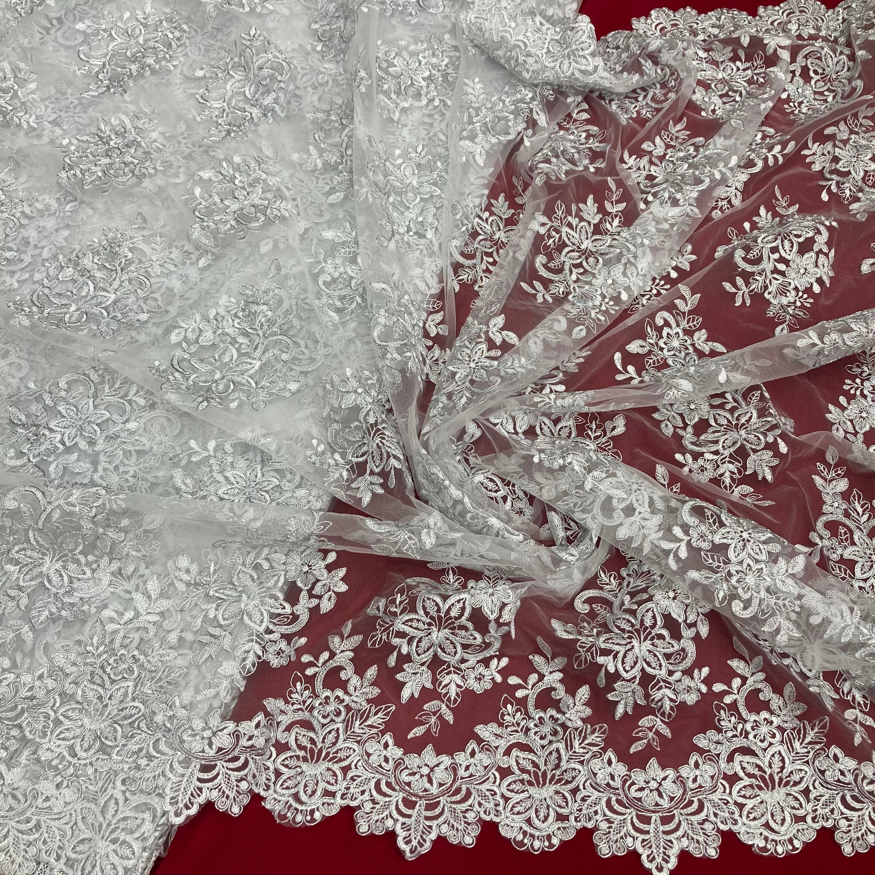Corded Bridal Lace Fabric Embroidered on 100% Polyester Net Mesh | Lace USA - 96983W