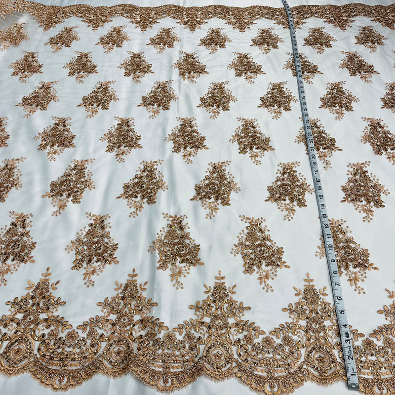 Beaded & Corded Lace Fabric Embroidered on 100% Polyester Net Mesh | Lace USA - 97019W-HB