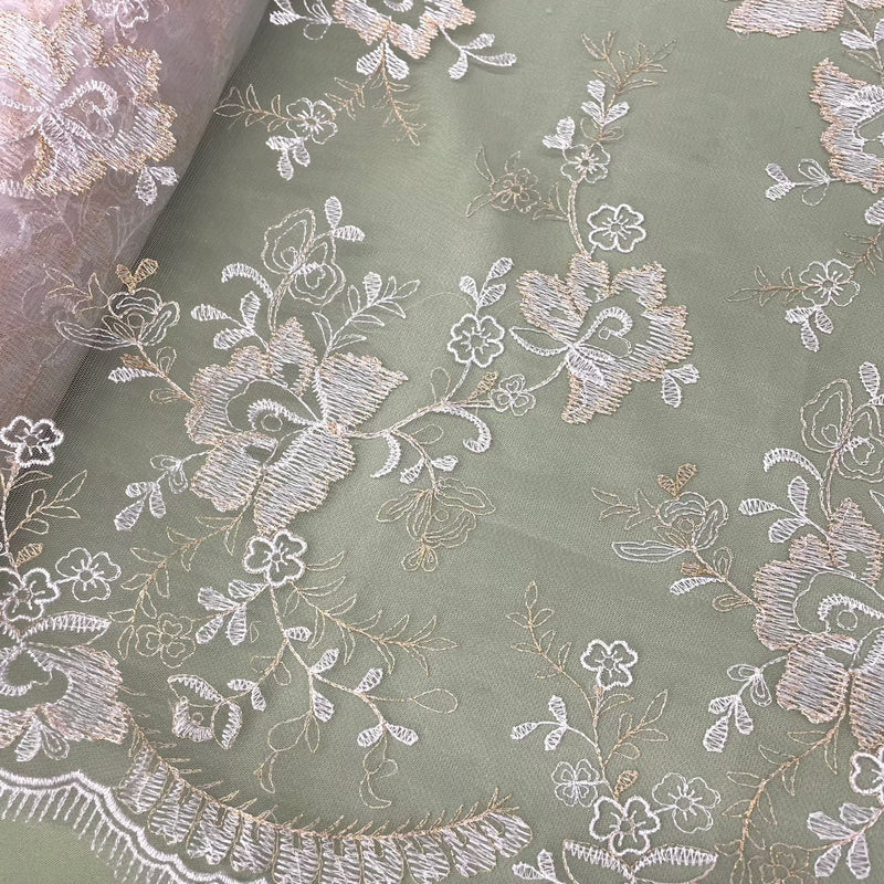 Lace Fabric Embroidered on 100% Polyester Net Mesh | Lace USA - 42092W