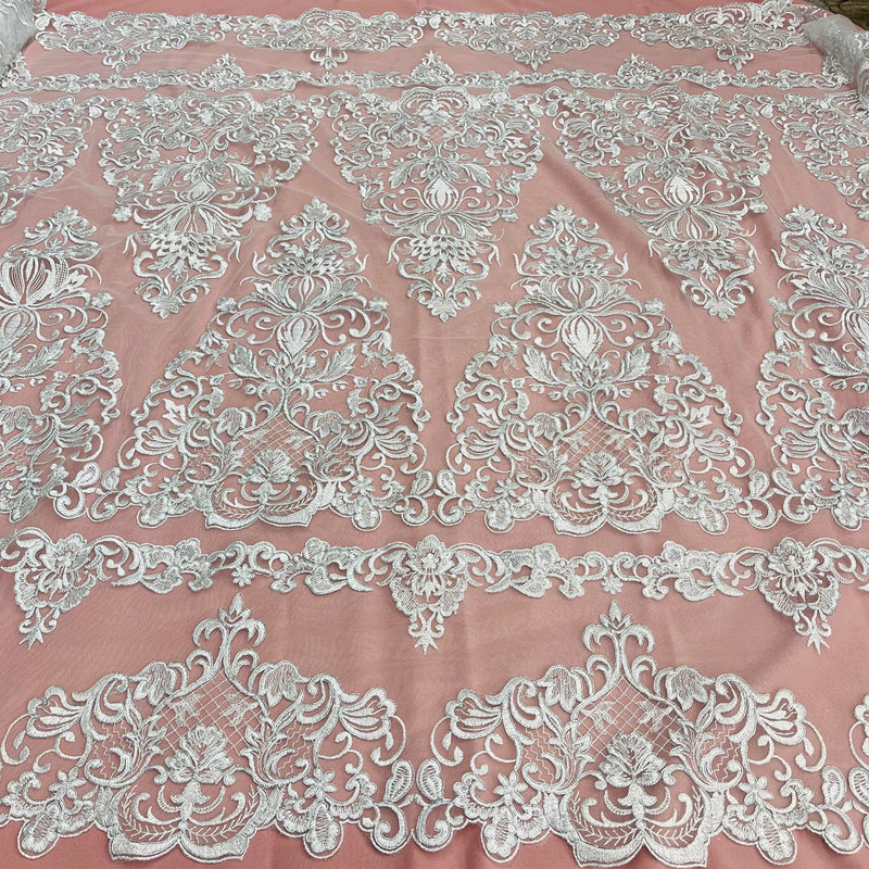 Corded Bridal Lace Fabric Embroidered on 100% Polyester Net Mesh | Lace USA - 97070W