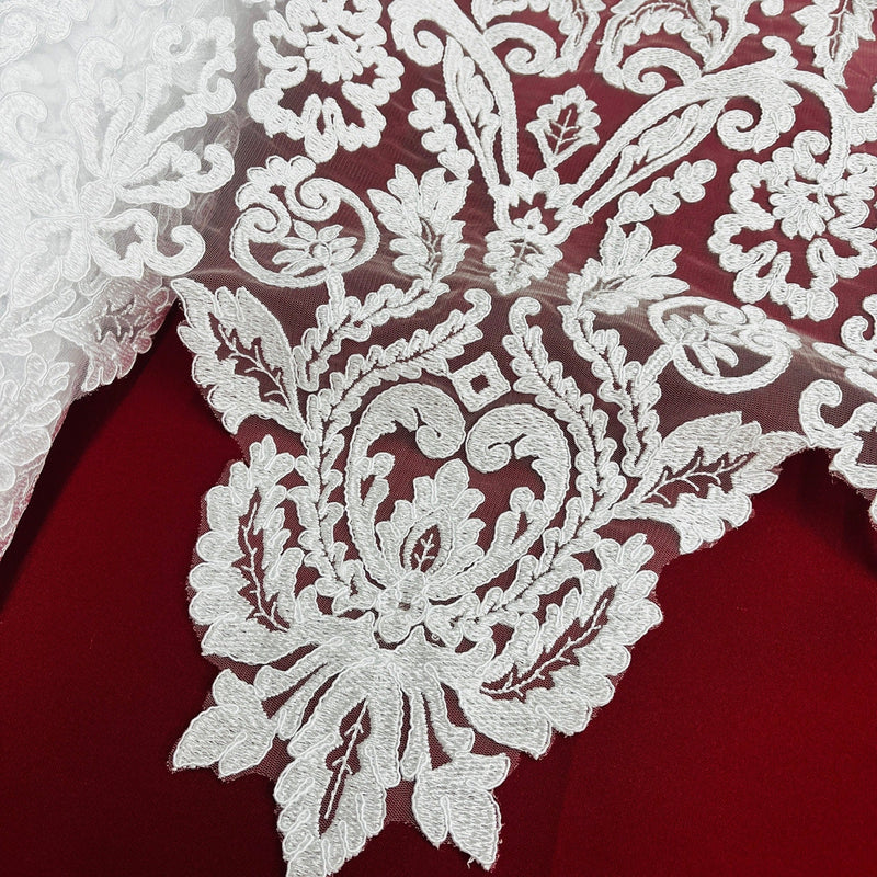 Corded Bridal Lace Fabric Embroidered on 100% Polyester Net Mesh | Lace USA - 96996W