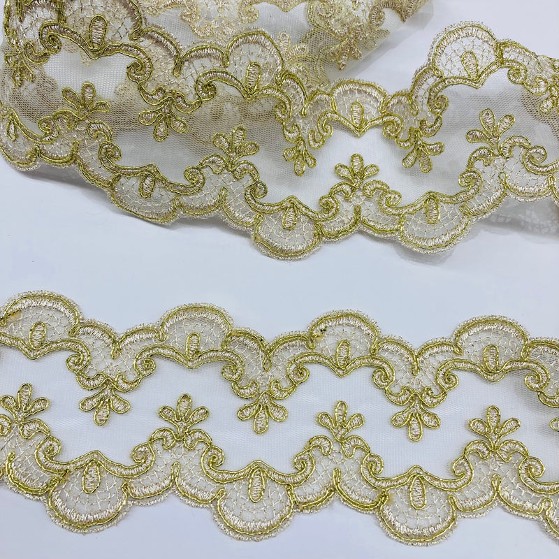 Corded Double Sided Lace Trimming Embroidered on 100% Polyester Net Mesh | Lace USA - 97040W/2