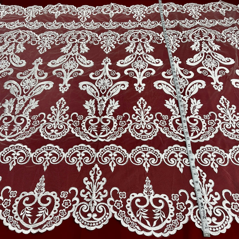 Corded Bridal Lace Fabric Embroidered on 100% Polyester Net Mesh | Lace USA - 97068W