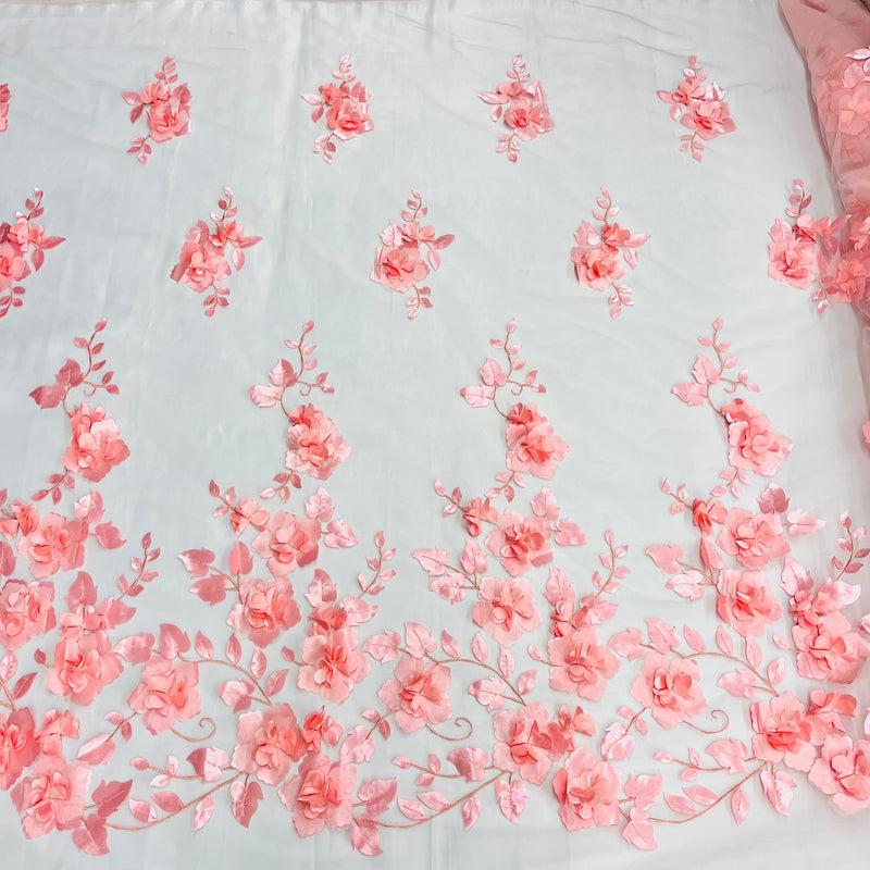 3D Floral Lace Fabric Embroidered on 100% Polyester Soft Tulle Net Mesh | Lace USA - GD-010