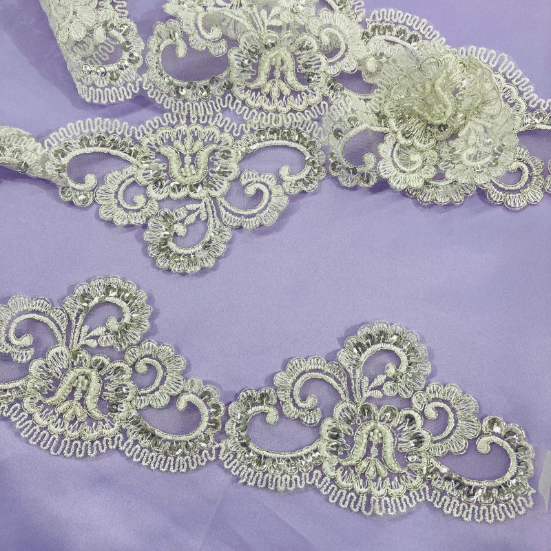 Beaded & Corded Lace Trimming Embroidered on 100% Polyester Net Mesh | Lace USA - 95491W-BP