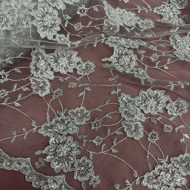 Beaded & Corded Lace Fabric Embroidered on 100% Polyester Net Mesh | Lace USA - 96935W-BP