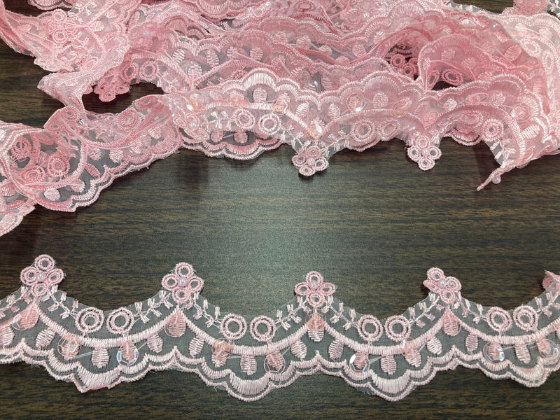 Beaded Lace Trimming Embroidered on 100% Polyester Organza | Lace USA - KZ-49