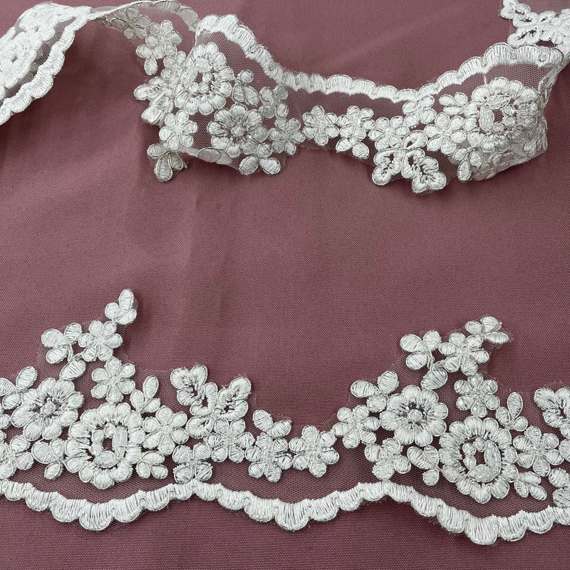 Beaded & Corded Lace Trimming Embroidered on 100% Polyester Net Mesh | Lace USA - 97121W1-BP