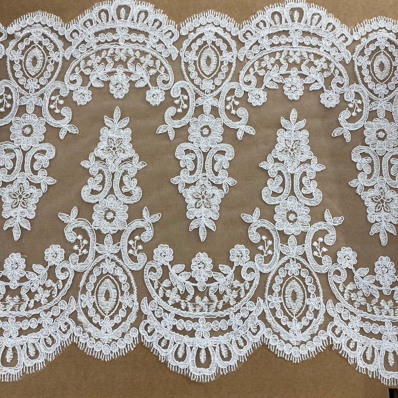 Corded Double Sided Lace Trimming Embroidered on 100% Polyester Net Mesh | Lace USA - 96794W/2