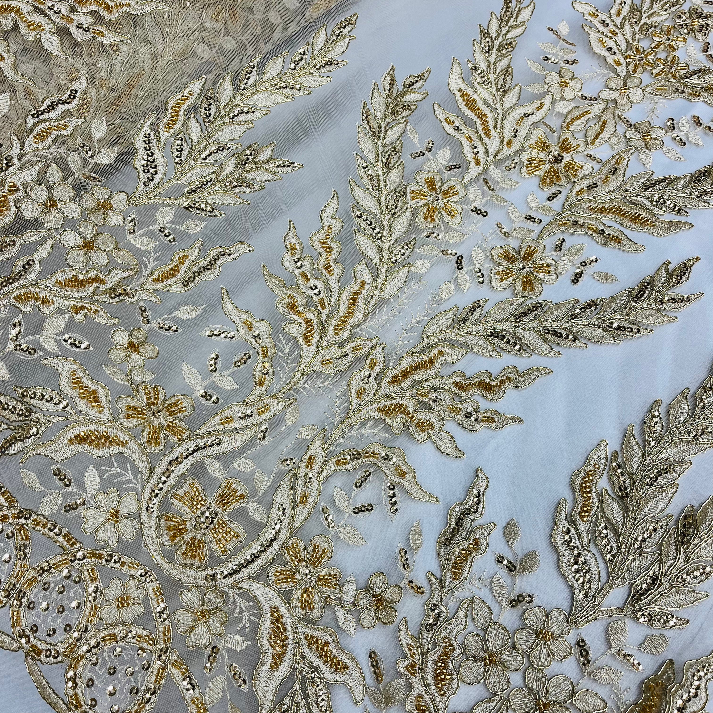 Exquisite Bridal Elegance: Beaded & Corded Embroidered Lace Fabric | Lace USA - 97221W-HB