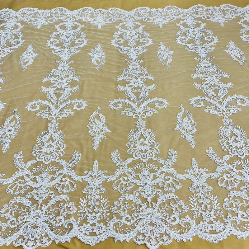 Beaded & Corded Bridal Lace Fabric Embroidered on 100% Polyester Net Mesh | Lace USA - GD-55518