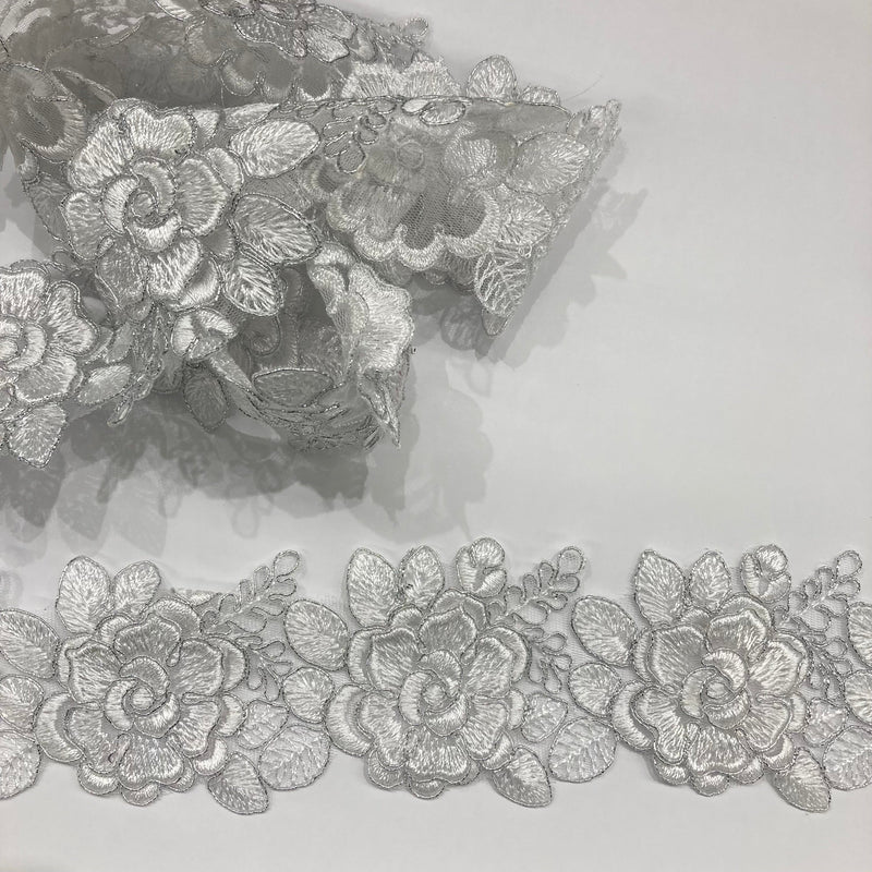 3D Floral Lace Trimming Embroidered on 100% Polyester Net Mesh | Lace USA - 97020W