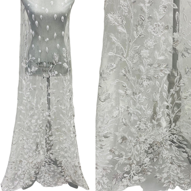 Beaded & Sequined Lace Fabric Embroidered on 100% Polyester Net Mesh | Lace USA - GD-67613