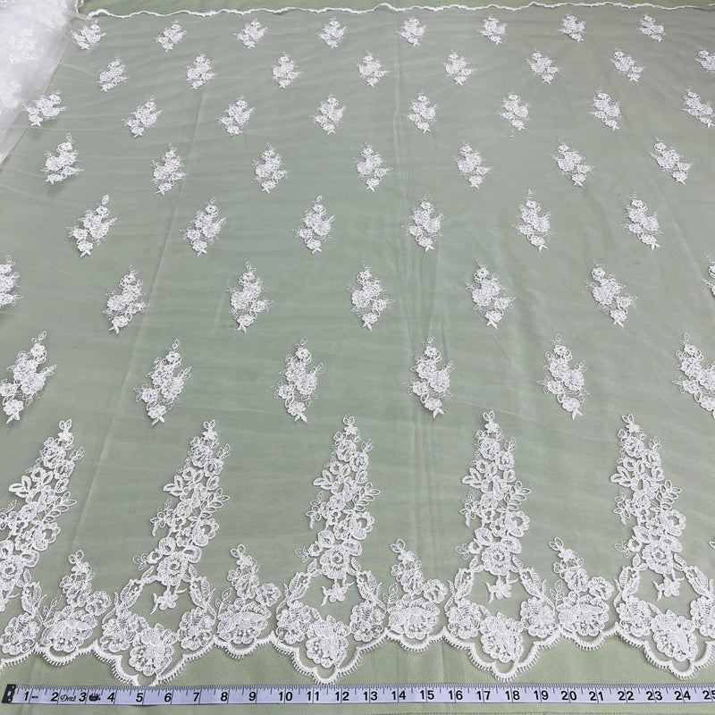 Beaded & Corded Bridal Lace Fabric Embroidered on 100% Polyester Net Mesh | Lace USA - 91443W-HB