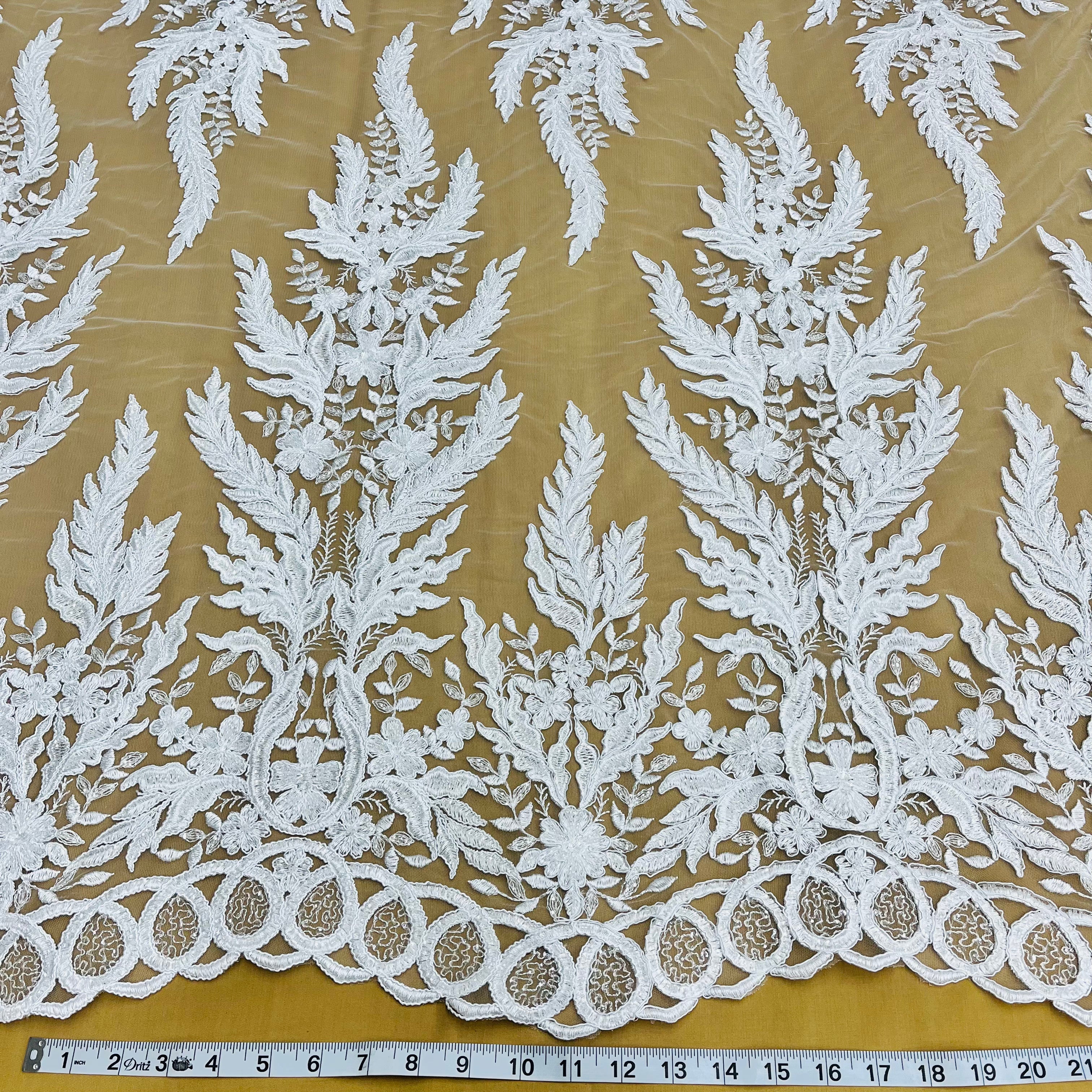 Exquisite Bridal Elegance: Beaded & Corded Embroidered Lace Fabric | Lace USA - 97221W-HB