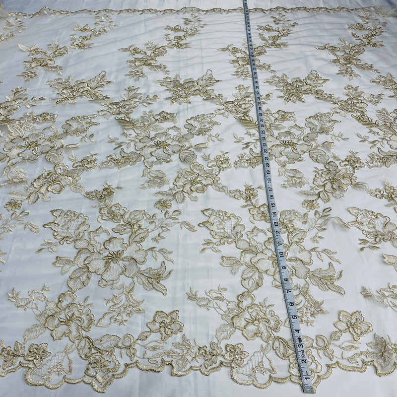 Corded Bridal Lace Fabric Embroidered on 100% Polyester Net Mesh | Lace USA - 97126W