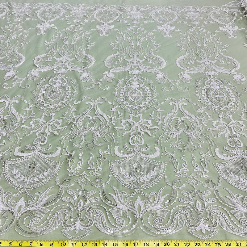 Beaded Lace Fabric Embroidered on 100% Polyester Net Mesh | Lace USA - GD-220707