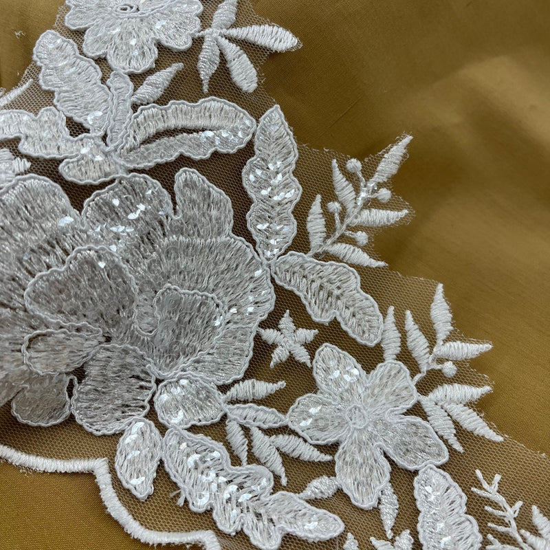 Beaded & Corded Floral Lace Trimming Embroidered on 100% Polyester Net Mesh | Lace USA - 97218W-SB