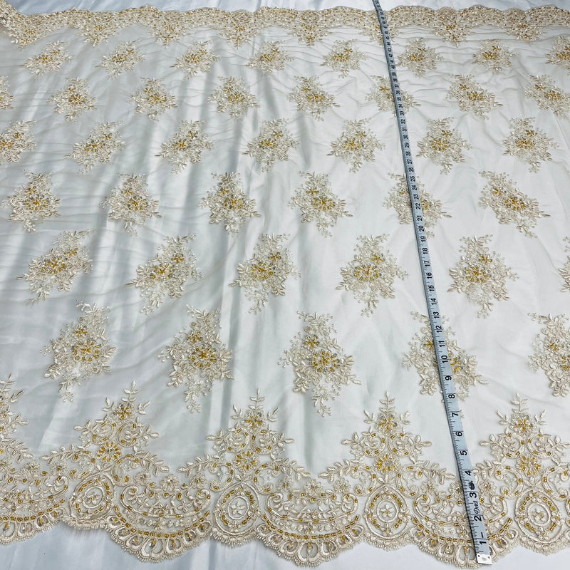 Beaded & Corded Lace Fabric Embroidered on 100% Polyester Net Mesh | Lace USA - 97019W-BP