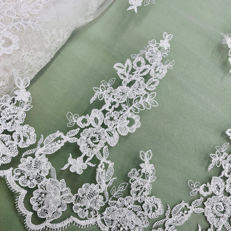 Beaded & Corded Bridal Lace Fabric Embroidered on 100% Polyester Net Mesh | Lace USA - 91443W-HB