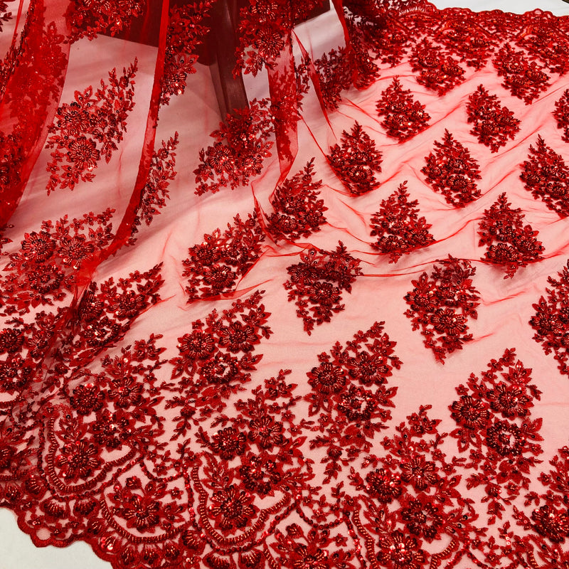 Beaded Lace Fabric Embroidered on 100% Polyester Net Mesh | Lace USA - GD-843