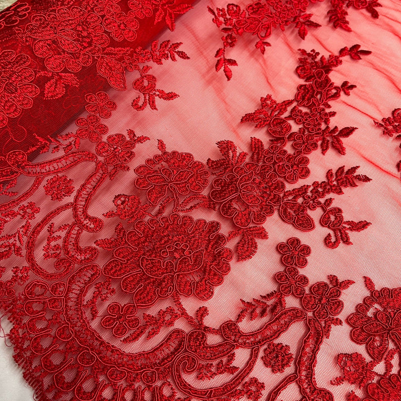 Corded Bridal Lace Fabric Embroidered on 100% Polyester Net Mesh | Lace USA - 96874W