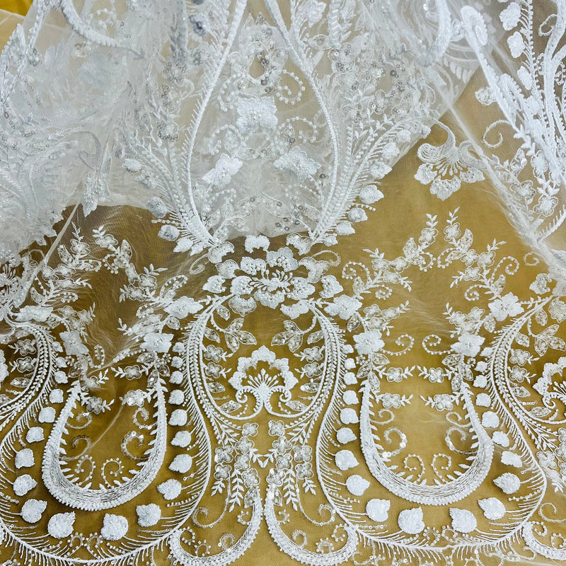 Beaded Lace Fabric Embroidered on 100% Polyester Net Mesh | Lace USA - GD-220702