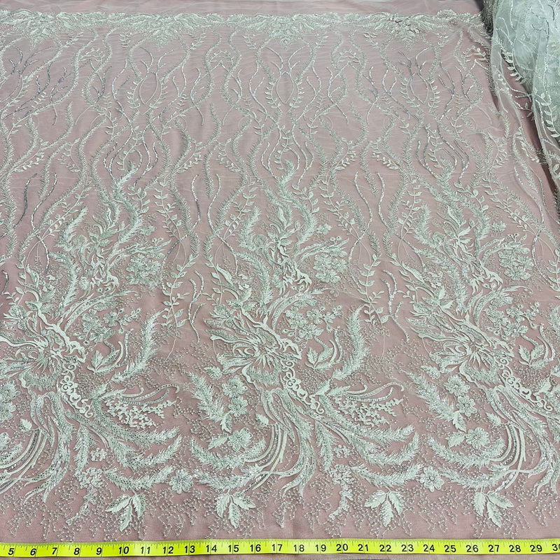 Beaded Lace Fabric Embroidered on 100% Polyester Net Mesh | Lace USA - GD-12010