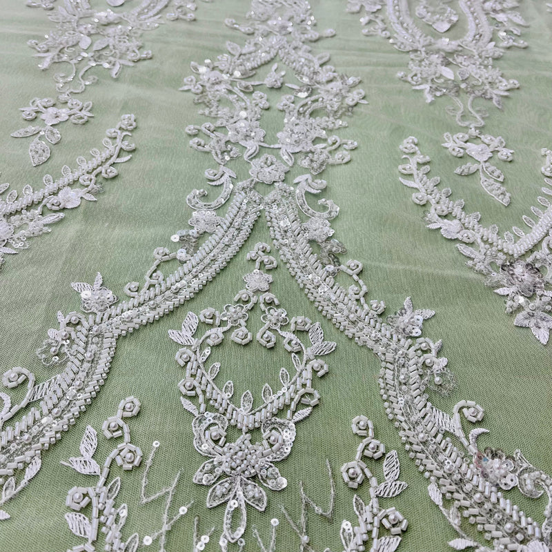 Beaded Lace Fabric Embroidered on 100% Polyester Net Mesh | Spandex Palace - GD-227239