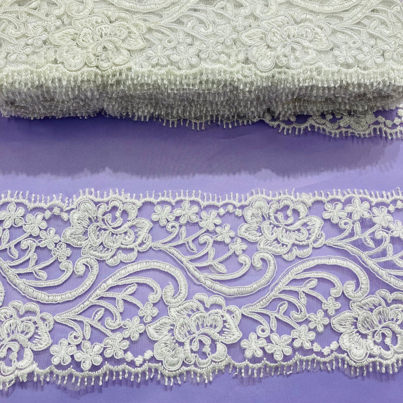 Corded Double Sided Lace Trimming Embroidered on 100% Polyester Net Mesh | Lace USA - 95349W/2