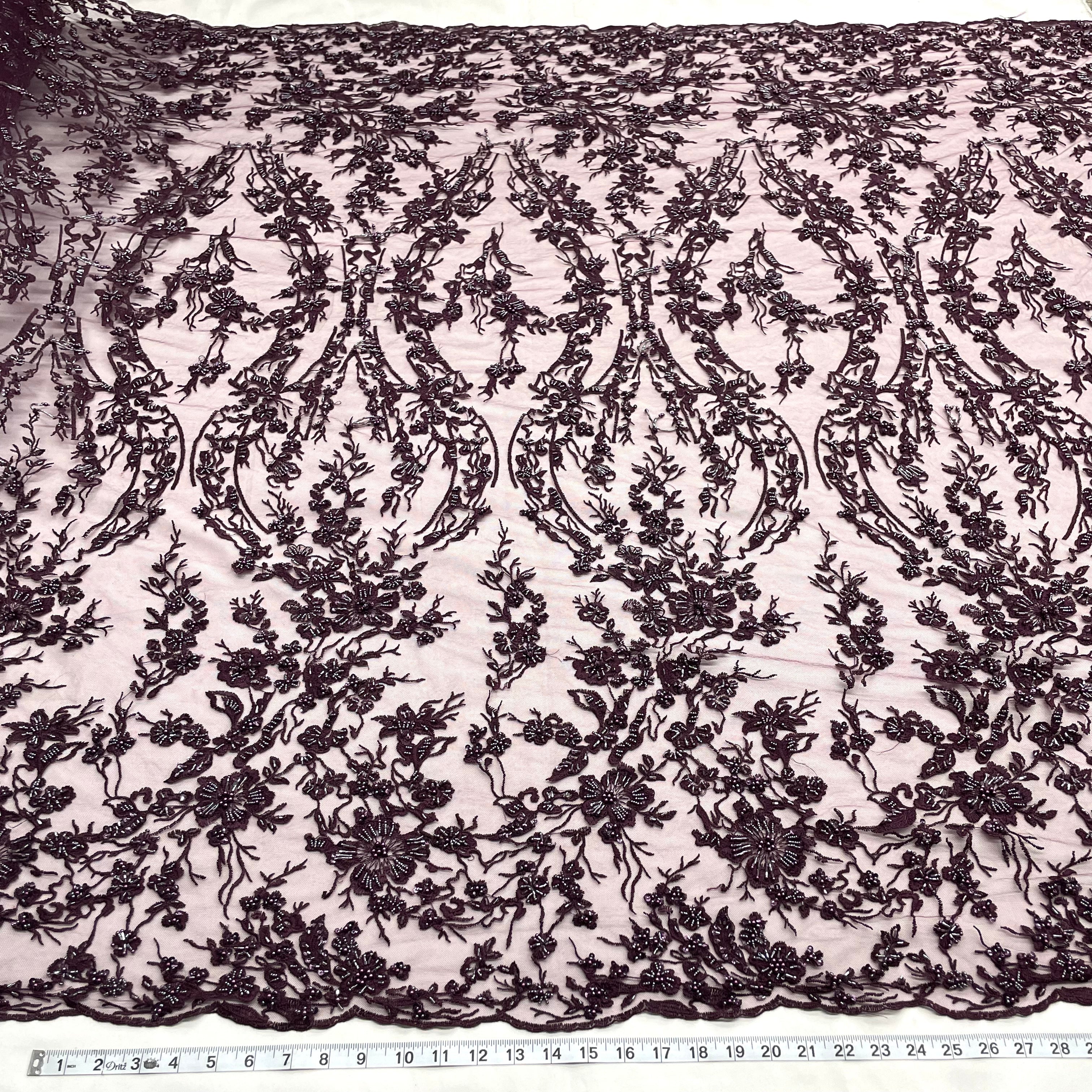 Beaded Lace Fabric Embroidered on 100% Polyester Net Mesh | Lace USA - GD-284