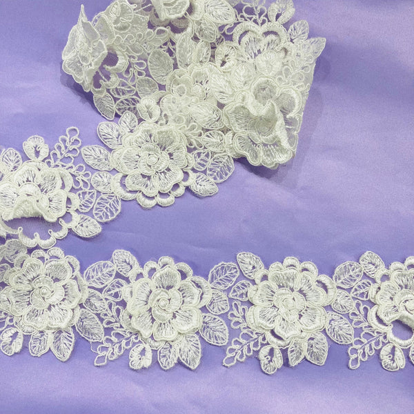 3D Floral Lace Trimming Embroidered on 100% Polyester Net Mesh | Lace USA - 97020W