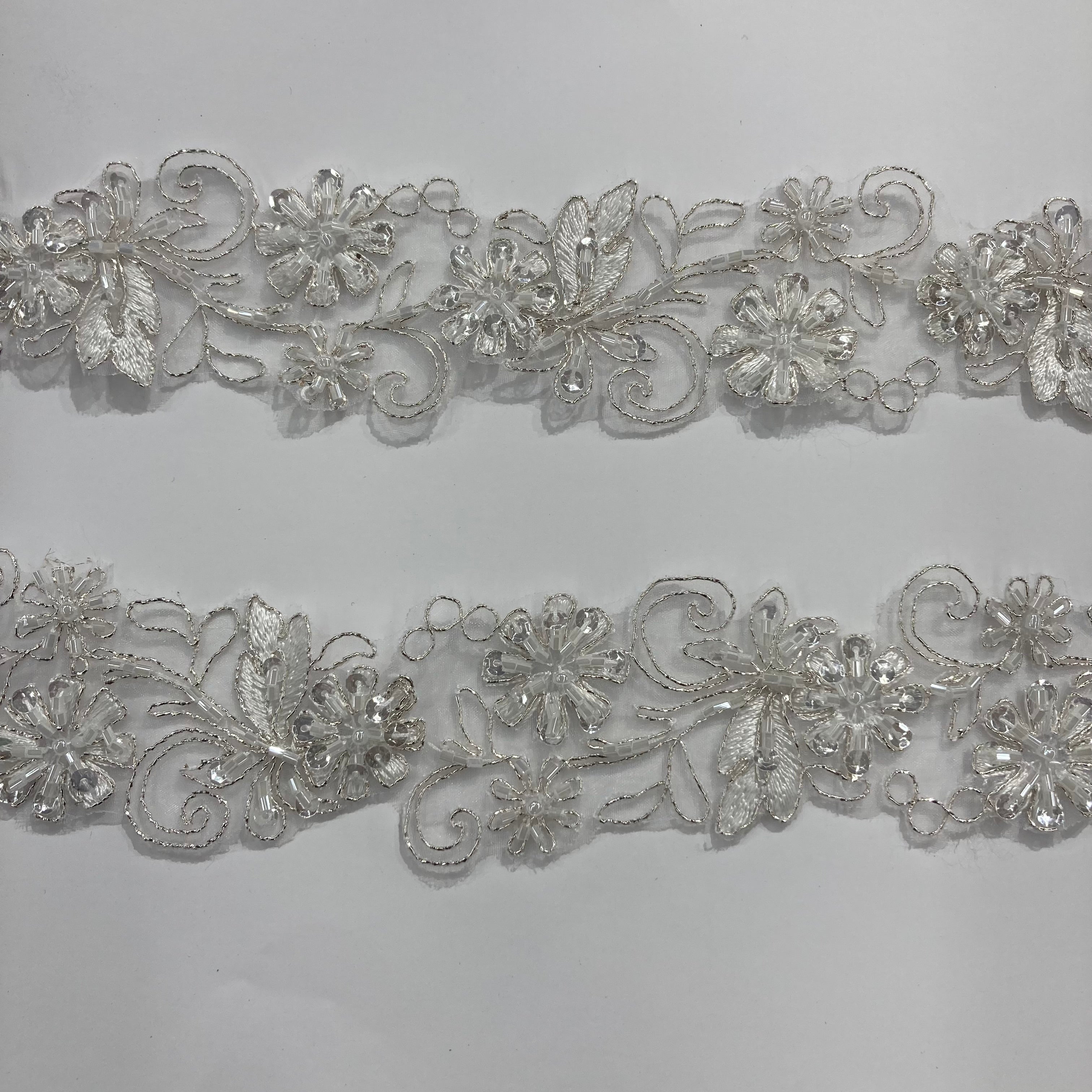 Beaded & Corded Lace Trimming Embroidered on 100% Polyester Organza  | Lace USA - 96283N-BP