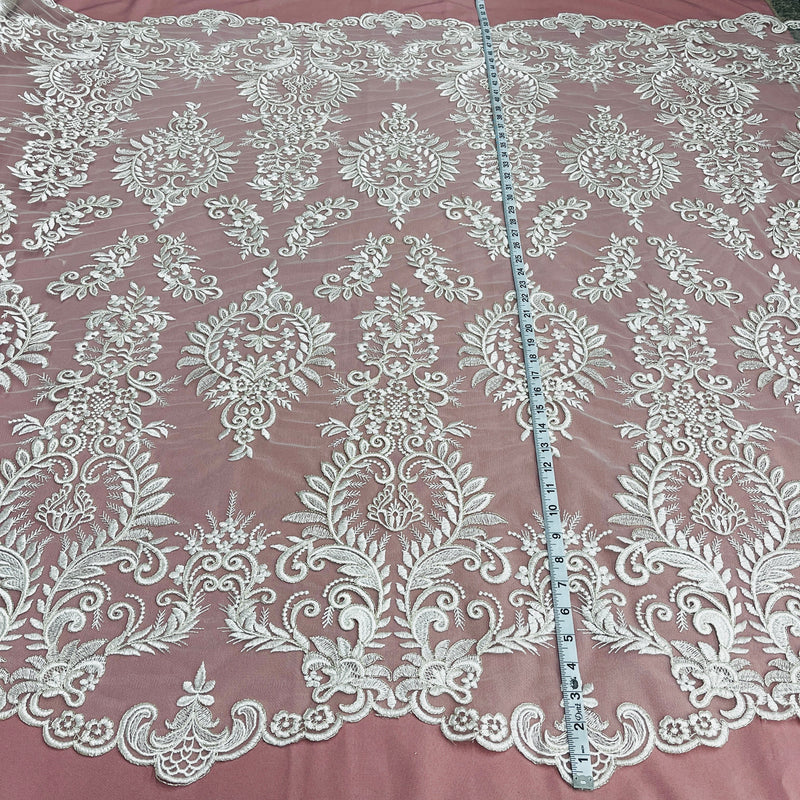 Corded Bridal Lace Fabric Embroidered on 100% Polyester Net Mesh | Lace USA - 97160W