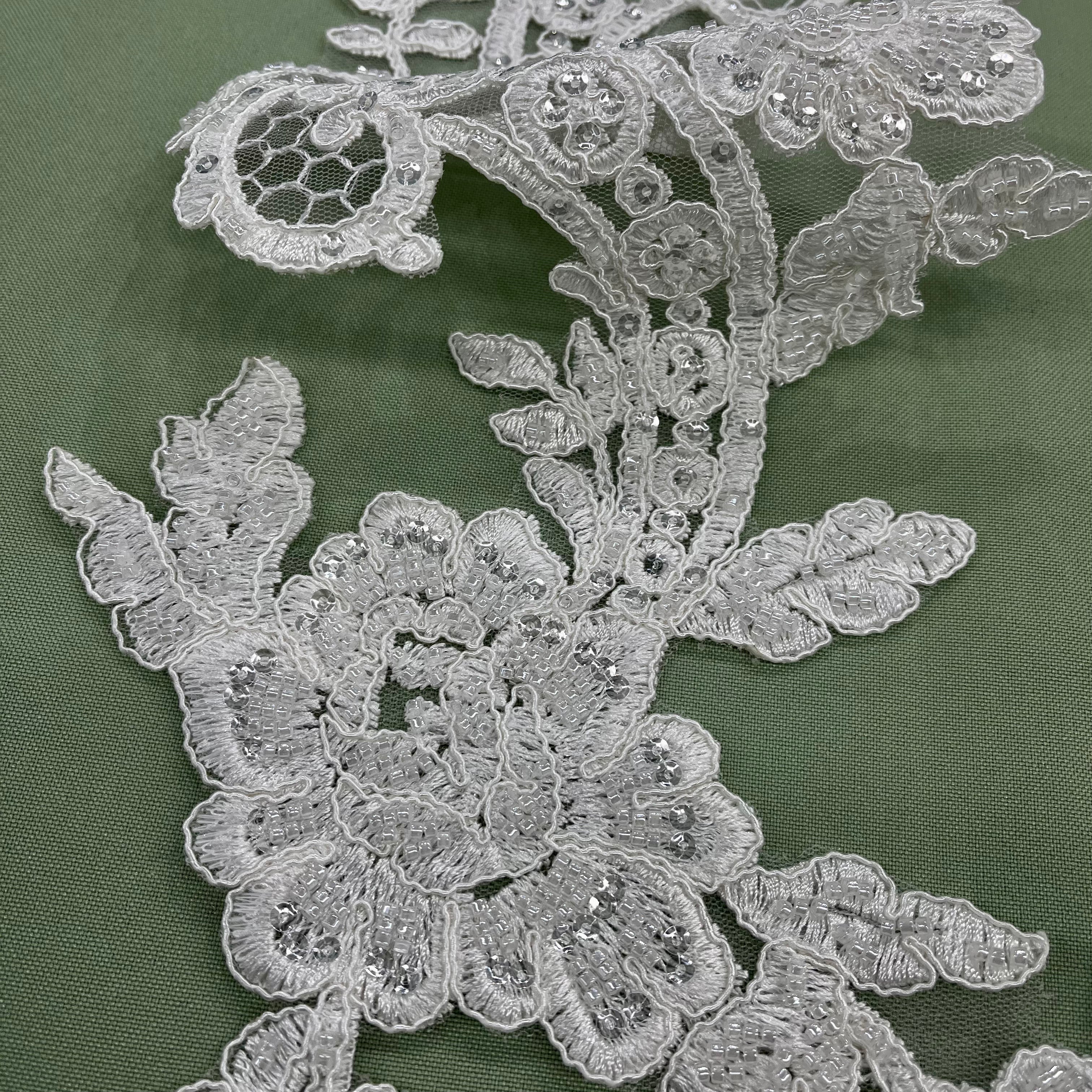 Beaded & Corded Floral Lace Applique for Bridal & Quinceañera Dresses | Lace USA - 96434W-HB