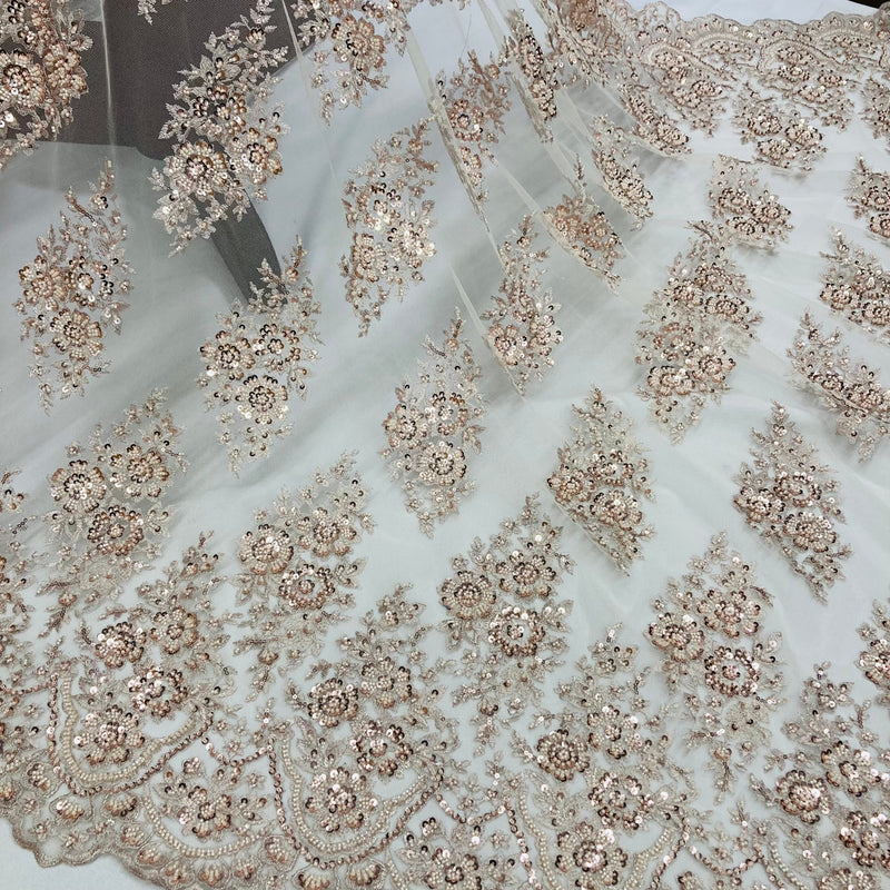 Beaded Lace Fabric Embroidered on 100% Polyester Net Mesh | Lace USA - GD-843