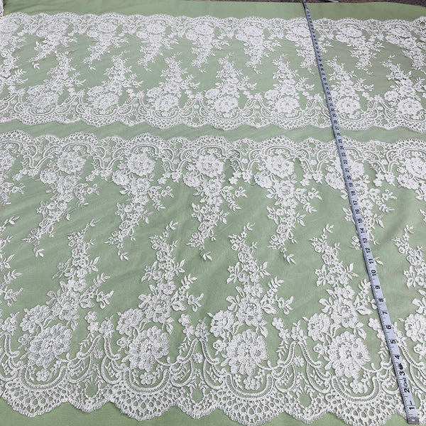 Corded Bridal Lace Fabric Embroidered on 100% Polyester Net Mesh | Lace USA - 96874W